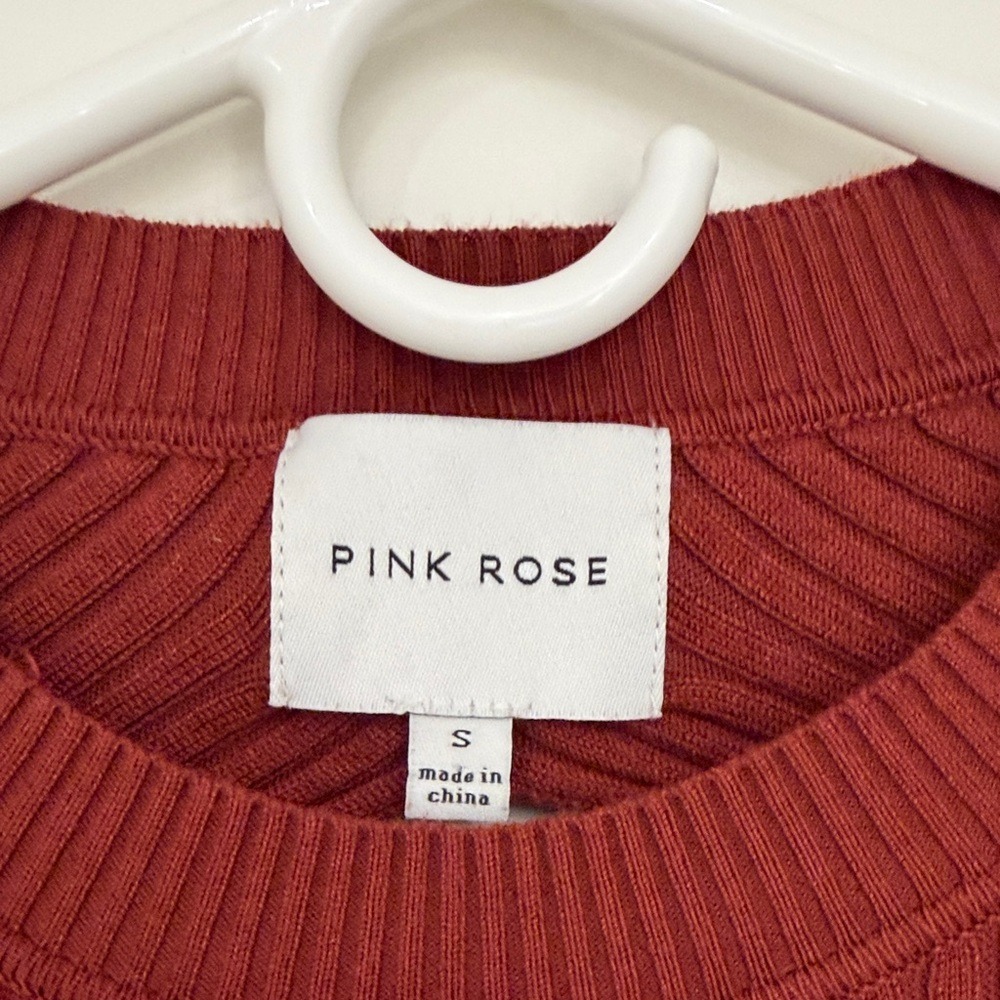 Pink Rose Ribbed Knit Open Back Twist‎ Sweater Rust Burgundy Size Small - Picture 5 of 7
